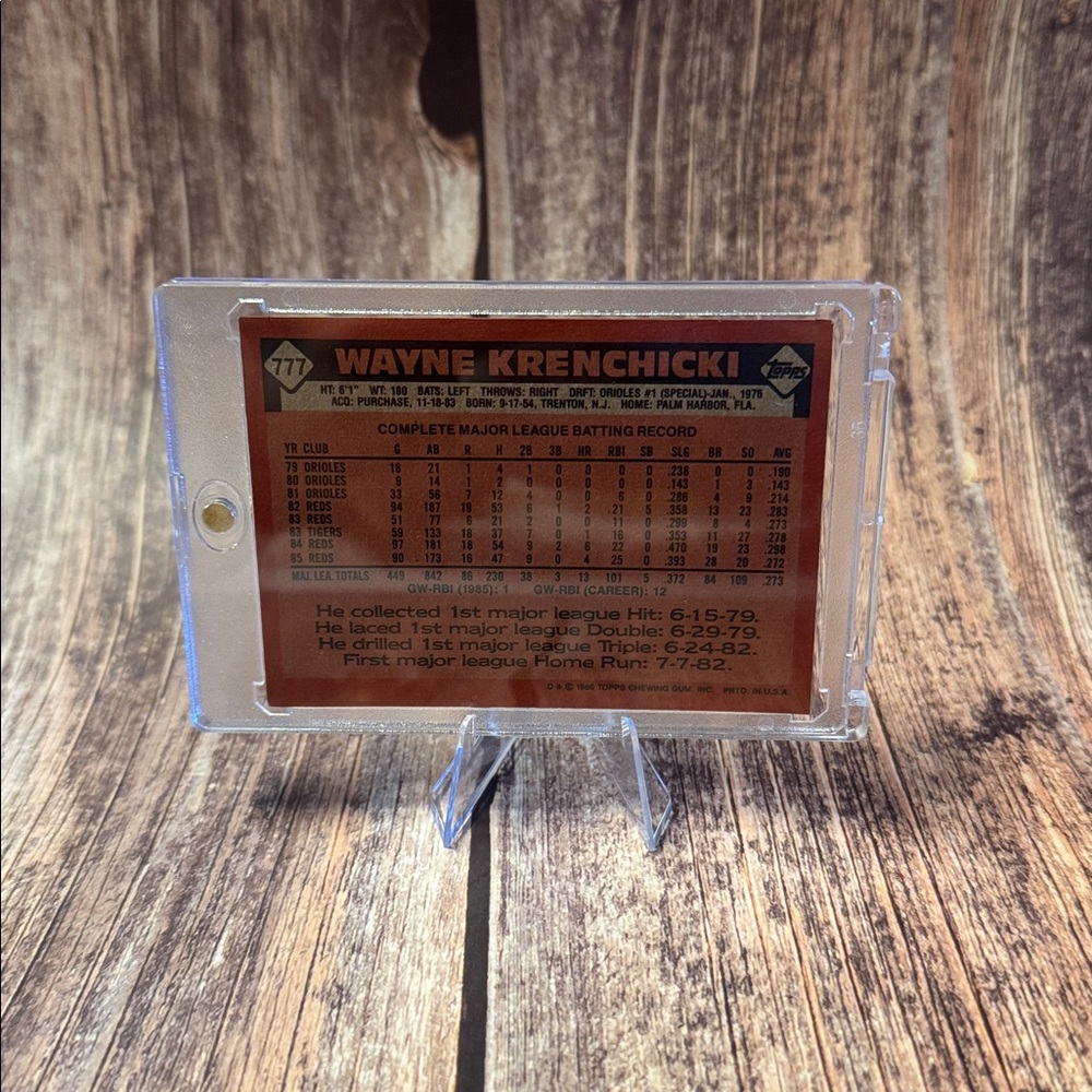 VTG 1986 Topps Wayne Krenchicki #777 Reds Baseball Card Item #ME6202 - Picture 2 of 2